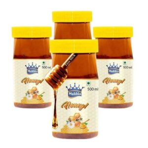 mukhia 100% pure natural honey pack of 4 (500g each) free honey stick